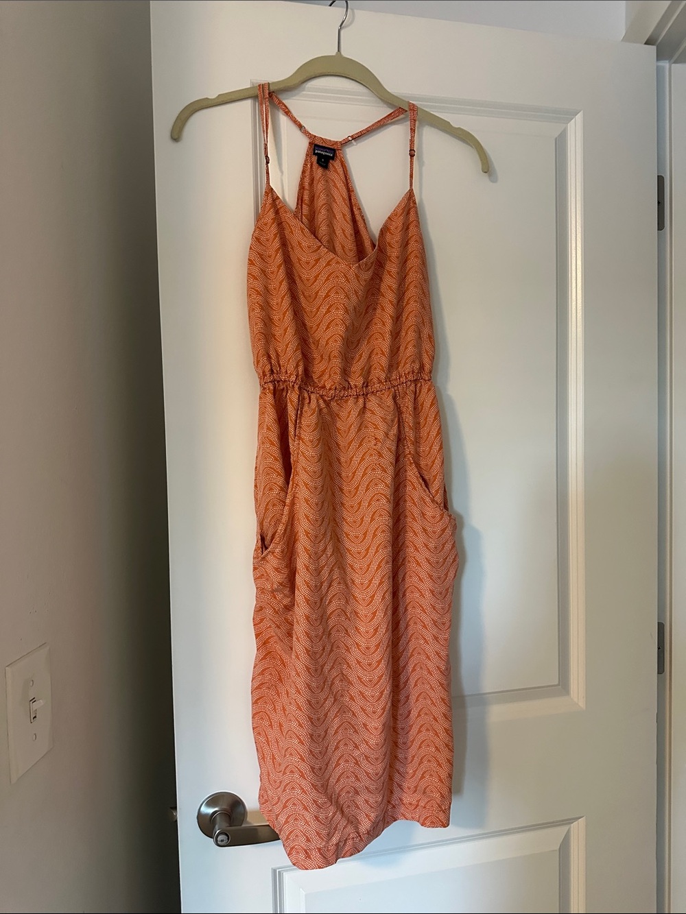 Patagonia Orange Patterned Midi Dress with Adjustable Straps